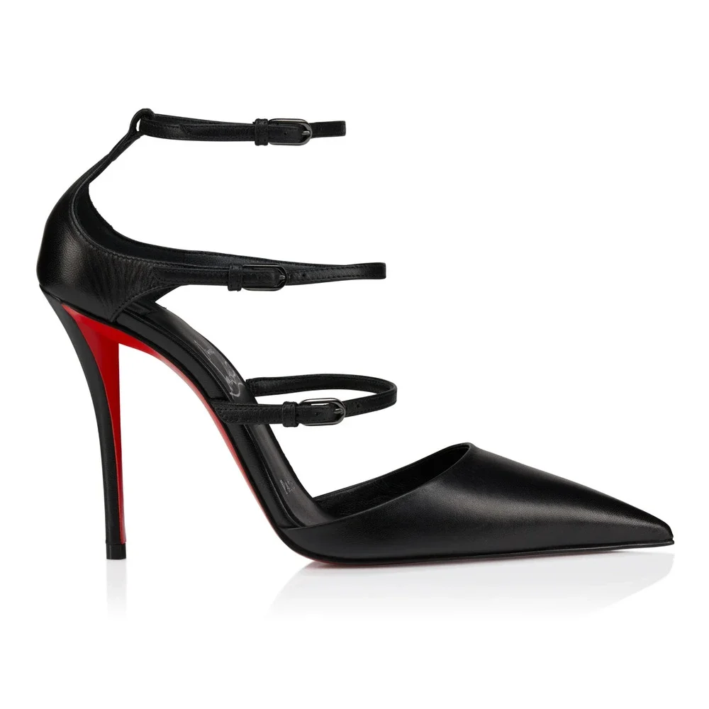 Christian Louboutin Milena 100 Black Kid Leather Ankle Strap Heel Pump 39.5